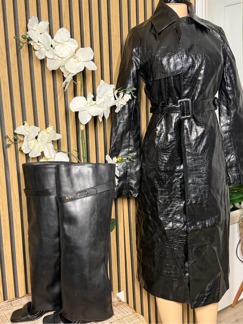 Black Belted Trench Coat Like New